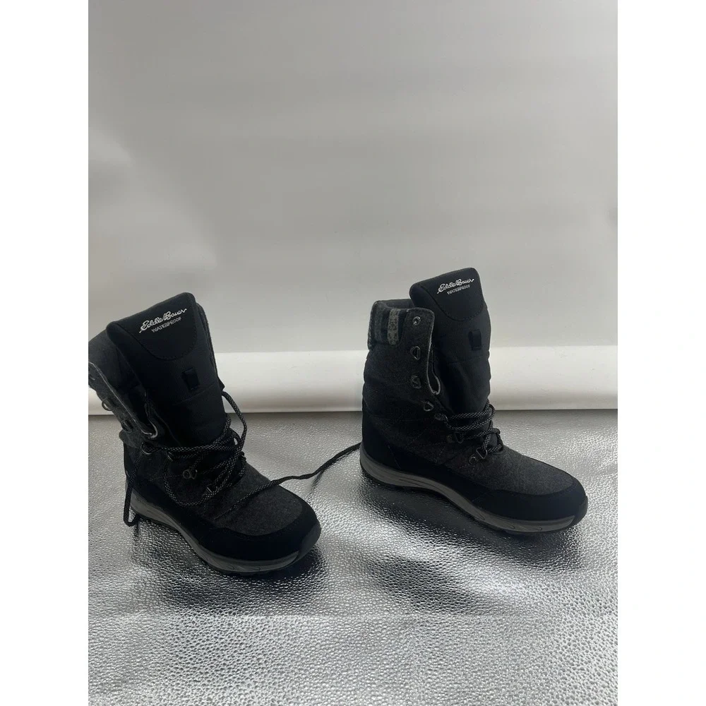 Eddie Bauer Womens Laurel Winter Boots Gray Waterproof Mid Calf Lace Up Knit‎ 10
